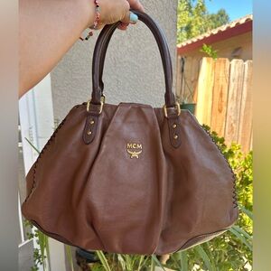 MCM Calfskin Shopper Tote Brown with no strap